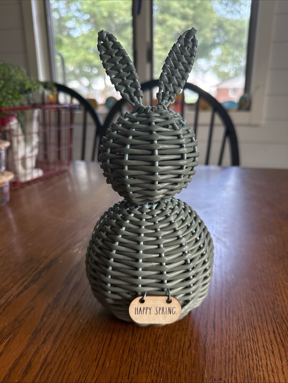 Rae Dunn Happy Spring Happy Easter Faux Wicker Bunny Rabbit 10” New
